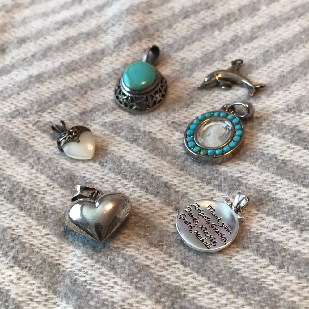 Silver Necklace Pendants Silver 925 Dolphin Turquoise Heart Thank You - Picture 3 of 16